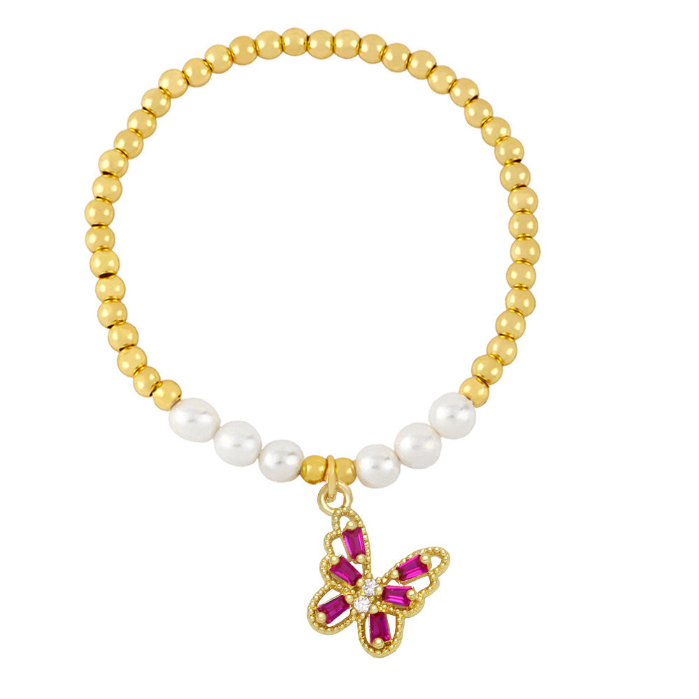 Wholesale Pearl Beaded Butterfly Copper Bracelet